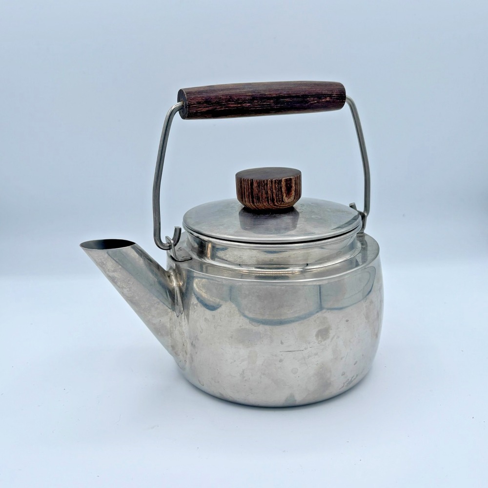 Vintage Farberware 1-Qt Stainless Steel Kettle Teapot Rosewood Wood Handles #761